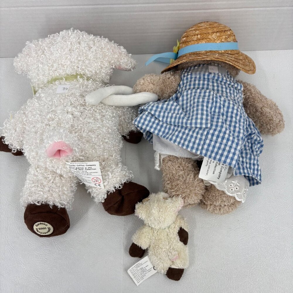 Starbucks Bearista Bears 3 Plush Lil Bo Peep Straw Hat Sheep Costume Mini Lamb - Picture 10 of 12
